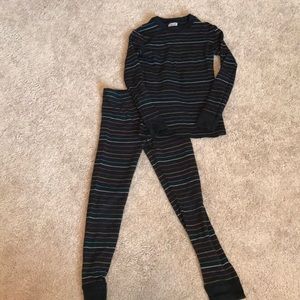 Black w/multi color stripe pajama set. Size 6-6x